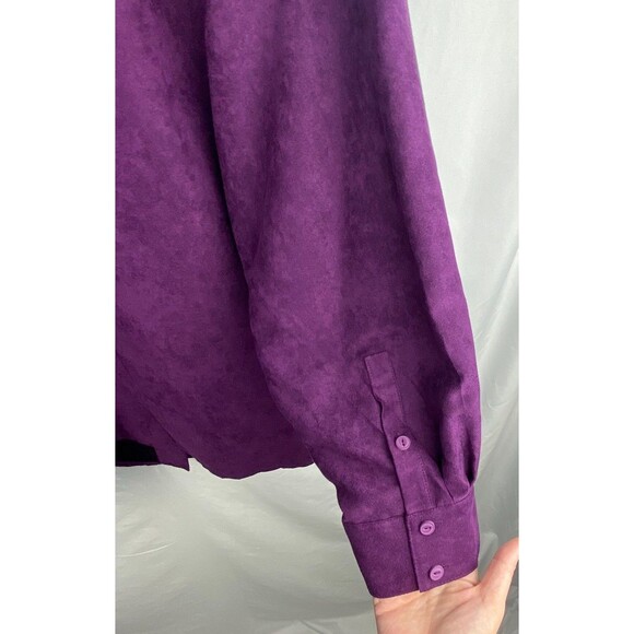 NWT Catherines Womens Button Down Top 3X Purple Faux Suede Long Sleeve Blouse - Picture 6 of 14
